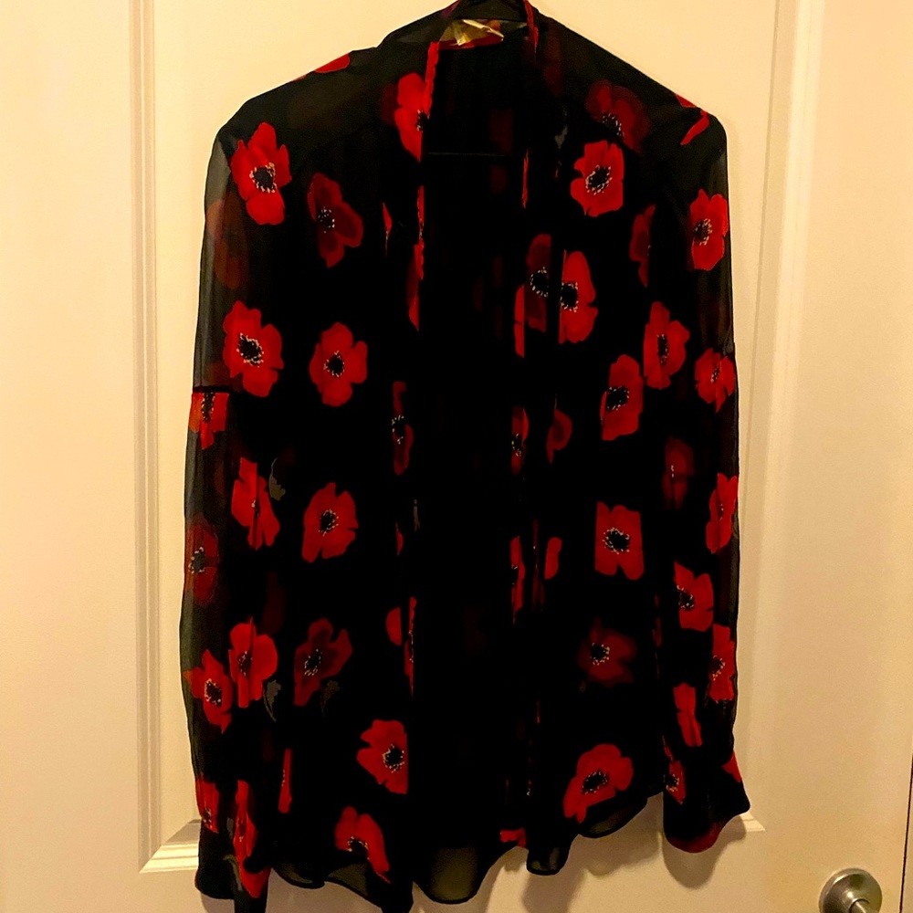 Kate Spade Poppy Chiffon Bow Blouse Silk Floral Print